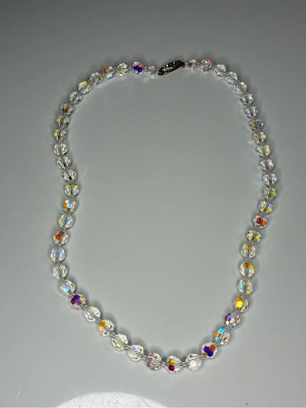 Aurora Faceted Crystal Beaded Necklace Clear Iridescent Classic Timeless Retro